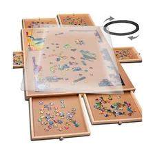1500 Piece Rotating Wooden Jigsaw Puzzle Table - 6 Drawers, Puzzle Board with...