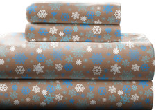 Heavy Weight Flannel Cotton Sheet Set, King, Snow Flakes/Tan