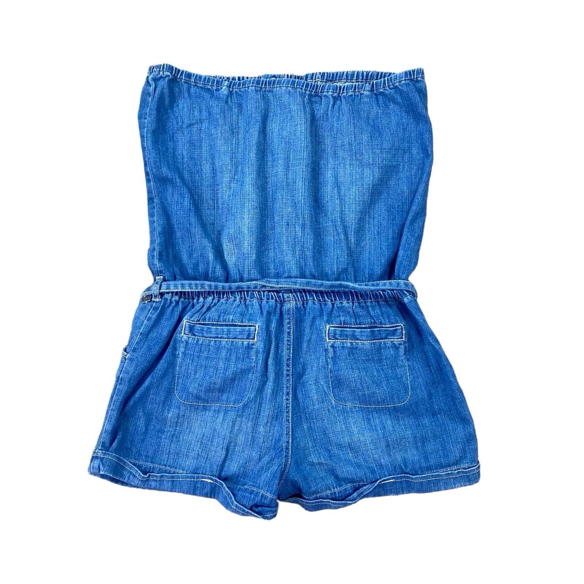 LJ⭐︎ ROXY タッパーL size VTG Roxy Denim Jean Belted Romper Size XL Strapless Y2K Blue