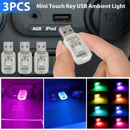3x Mini LED USB Car Interior Light Touch Key Atmosphere Ambient Lamp