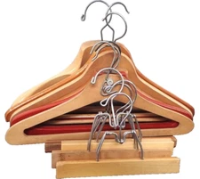 Assortment of (10) Vintage Traditional Wood Coat Clothes & Pant Hangers