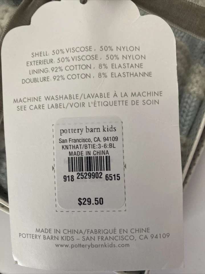 Conjunto de sombrero y botín Pottery Barn Baby Sweet Stripe tejido azul y blanco 3-6 meses nuevo en paquete Foto 4 de 4