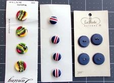 Vintage Buttons On Original Cards Lot Set Plastic Stripe Mottled British Flag