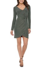 GUESS Metallic Dew-Drop Knit Dress Emerald Multi Long Sleeve Mini Faux Wrap-10