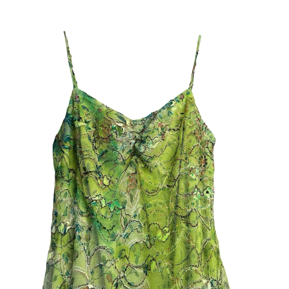 Vintage Cartise Midi Dress Cocktail Gown 6 Green Fairy Y2K 90s Ruffle Mesh Prom - Image 3 of 4