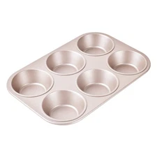 6 Cup Muffin Cupcake Pan, Non-Stick Carbon Steel Bakeware,3- inch Diameter Cups