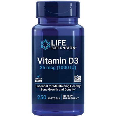 Life Extension Vitamin D3 25 mcg (1000 IU), 250 Softgels