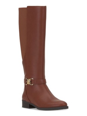 INC Womens Brown Buckled Straps Faron Round Toe Block Heel Riding Boot 7.5 M