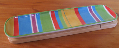 Whittard of Chelsea Knoblauch Brotteller + Holz Schneidebrett 36 cm mehrere Streifen