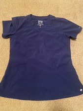 Barco One Scrub Top Women Size Med Navy Blue V-Neck pullover stretch Pockets