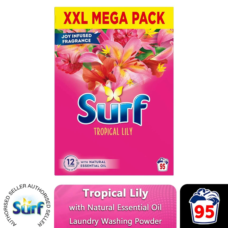 Surf XXL Mega Pack Tropical Lily Laundry Washing Powder 95 Washes, 4.75 kg