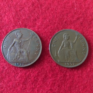 1921 and 1937 Great Britain 🇬🇧 One Penny Coins featuring King George V