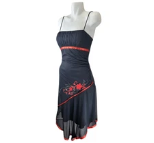 Wet Seal Y2k Milkmaid Babydoll Asymmetrical Dress Size S Black Embroidered Bead