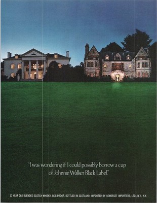 Johnnie Walker Black Label 1979 Vintage Print Ad Scotch Whisky Mansion