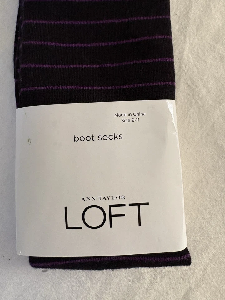 Ann Taylor LOFT Bota Calcetines Negro Púrpura Rayas Talla 9-11 NUEVO Mezcla de Algodón Foto 3 de 4
