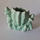 Vtg McCoy Mexican Siesta Barrel Planter Green Pottery Sombrero Cactus Vase