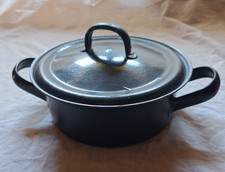 Emaille  Kochtopf mit Deckel Topf aus Metall schwarz Vintage Ø 20 cm