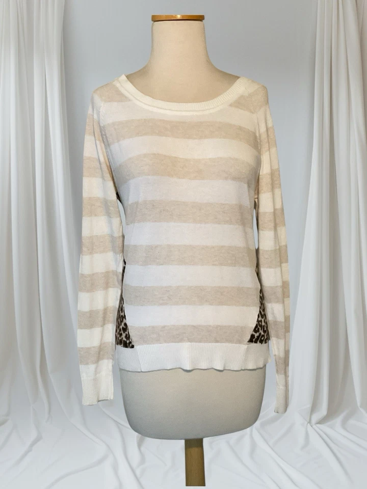 Camiseta Charlotte Tarantola Algodón Rayas Caqui y Blanco Panel Leopardo Talla S Foto 3 de 4