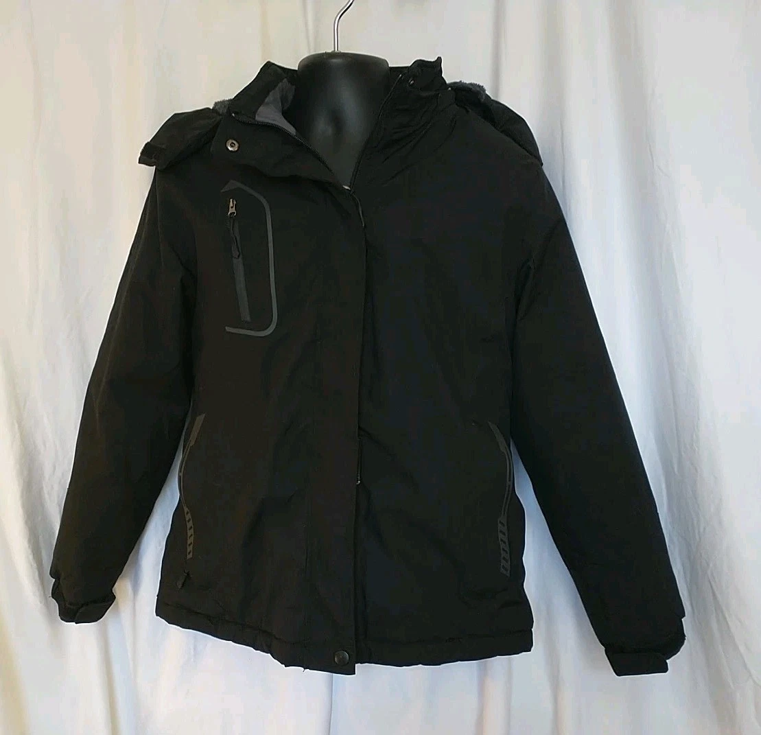 Skieer Wm Small Black Waterproof Ski Jacket Warm Winter Rain Snow Coat Fur Hood