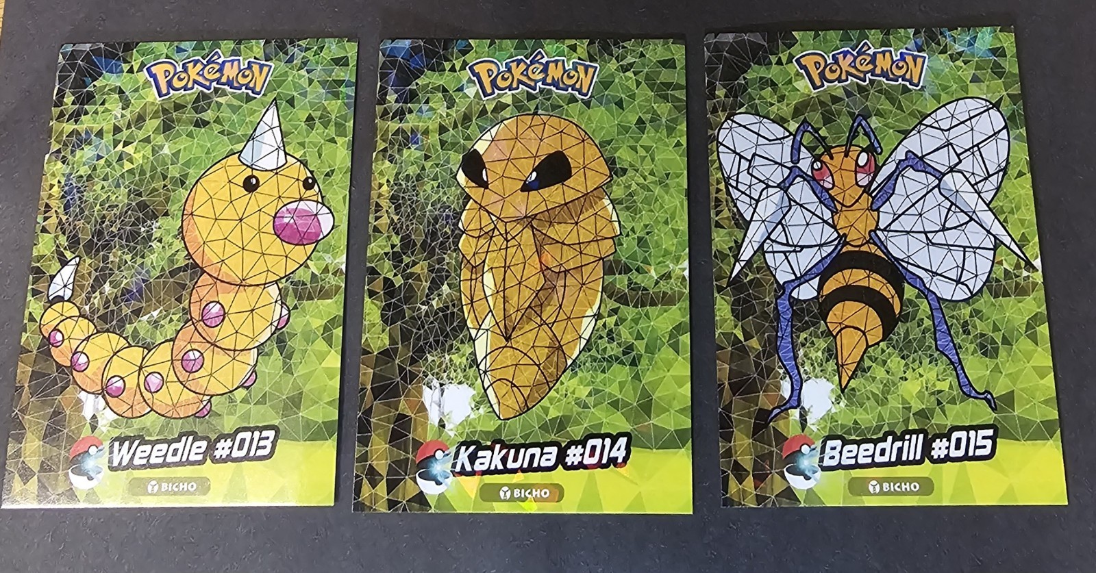 WEEDLE X KAKUNA X BEEDRILL - POKEMON CRYSTAL CARD COLLECTION CRACKED HOLO