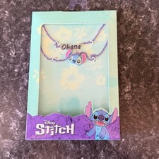 Disney Stitch Ohana Charm Necklace Set - Purple Blue