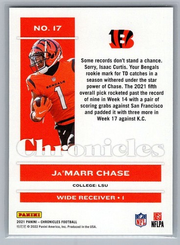 2021 Panini Chronicles Ja'Marr Chase #17 (RC) - Bild 2 von 2