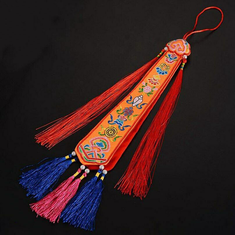 58Cm Buddhism Eight Auspicious Pattern Wall Hang Prayer Flags Tambourine Banner