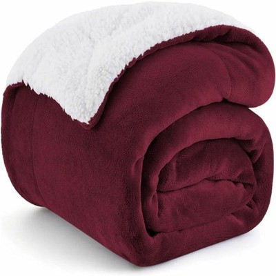 Sherpa Fleece Überwurf Decke super weich wendbar burgund Double/Twin 60x80in