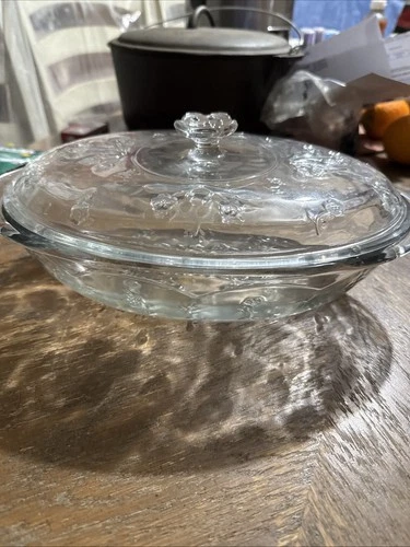 VTG Anchor Hocking Casserole Covered Oval Baking Dish Savannah Floral 1960s READ