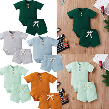 Summer Clothes Unisex Solid Color Baby Short Sleeve Tops Jogger Shorts Outfits