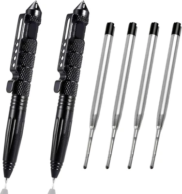 Elevapulse 2 Stück Multitool Tactical Pen Mit 4 Tinten Nachfüllpackungen, Taktis