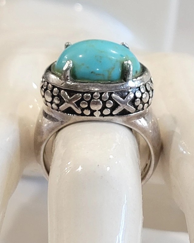 Large CFJ Sterling Silver Domed Turquoise? Ring Size 8.75