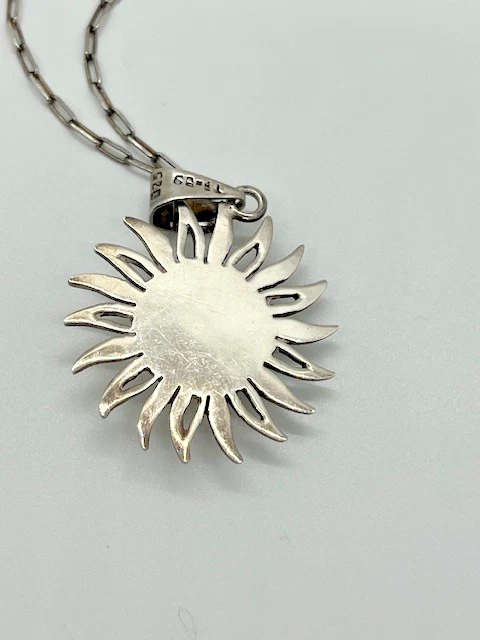 Colgante Sol Taxco México TF-89 Plata de Ley Cara Tallada Piedra Lunar Cadena 24" Foto 2 de 4