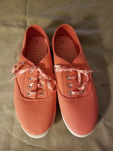 peach canvas shoes