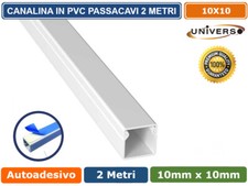 10 PEZZI CANALINA PASSACAVI CON BIADESIVO IN PVC BIANCO LUNGHEZZA 2 MT - 10X10MM