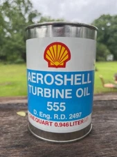 VINTAGE AEROSHELL SHELL Turbine 555 Aircraft Oil Quart All Metal Can Full