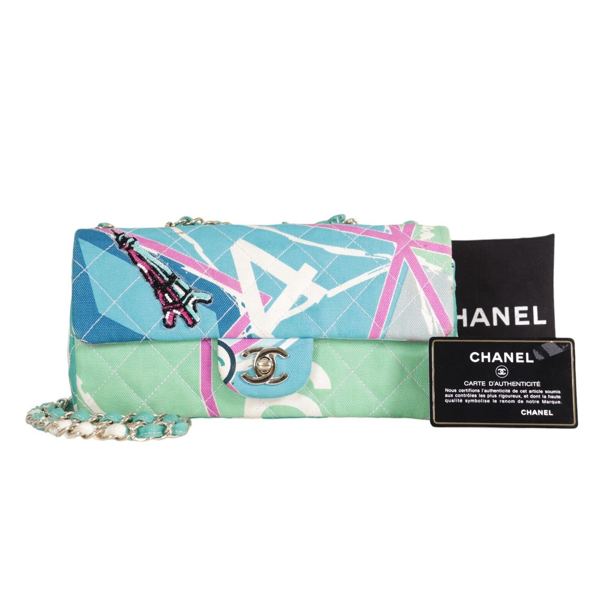 Chanel Eiffel Tower Flap Bag Vintage Paris Shoulder Purse CC Rare