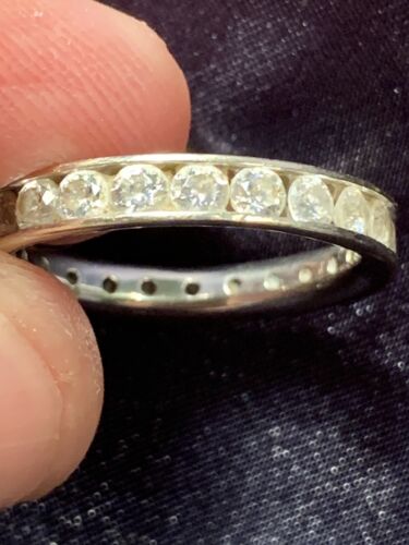 Vintage 14k Solid white gold cz ring Sz9 QVC  Ladies Band Ring - Picture 1 of 10