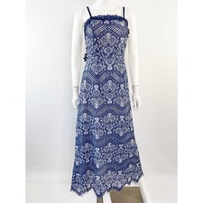 Foxiedox Daleyza Blue Sleeveless Lace Midi Dress Fit Flare Womens M