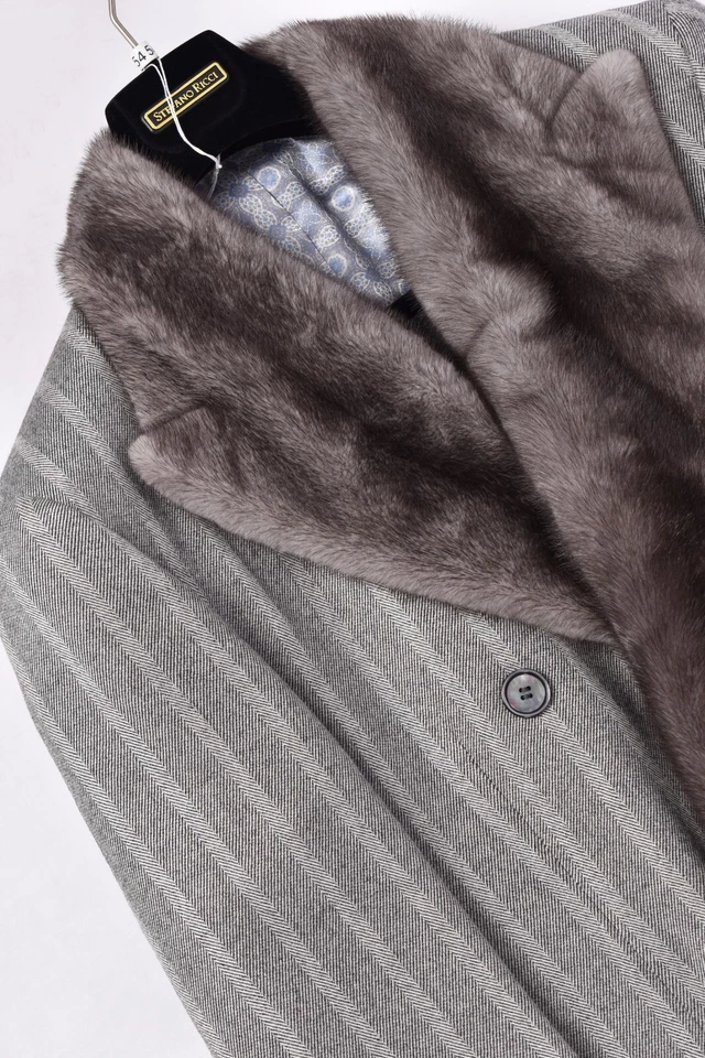 NEW $16000 STEFANO RICCI handmade cashmere top coat EU 54 US 44 gray mink fur - Image 4 of 4