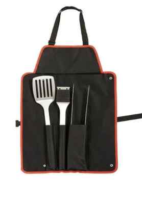 4 Stck. BBQ Kochwerkzeug Set Grill Schürze Spatel Zange Schaber Bürste