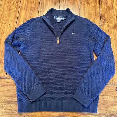Vineyard Vines 1/2 Zip Knit Sweater Long Sleeve Mock Navy Blue Boys Large 16