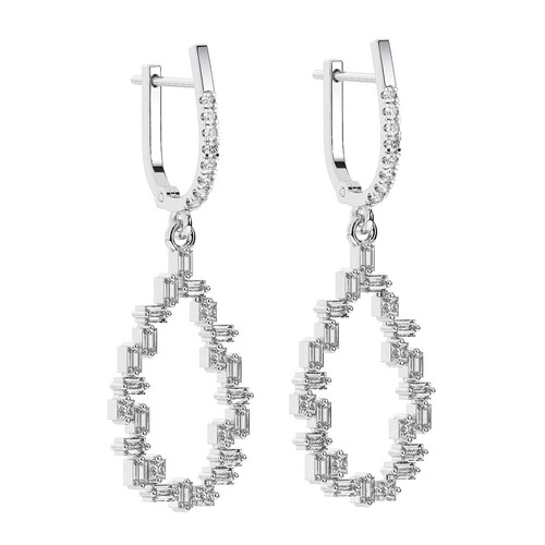 1.0 Ct Round, Princess & Baguette Cut Diamonds Dangler Earring in 18K White Gold