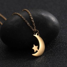 Romantic Moon Star Pendant Necklace Stainless Steel Chain Choker Female Jewelry