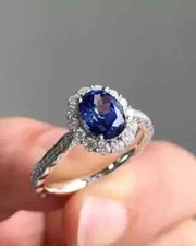 2Ct Oval Cut Lab Created Sapphire Women's Engagement Ring 14K White Gold Plated