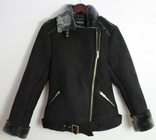 Womens Jacket/coat Black/gray Faux Fur Lined Size Xs Mink Pink