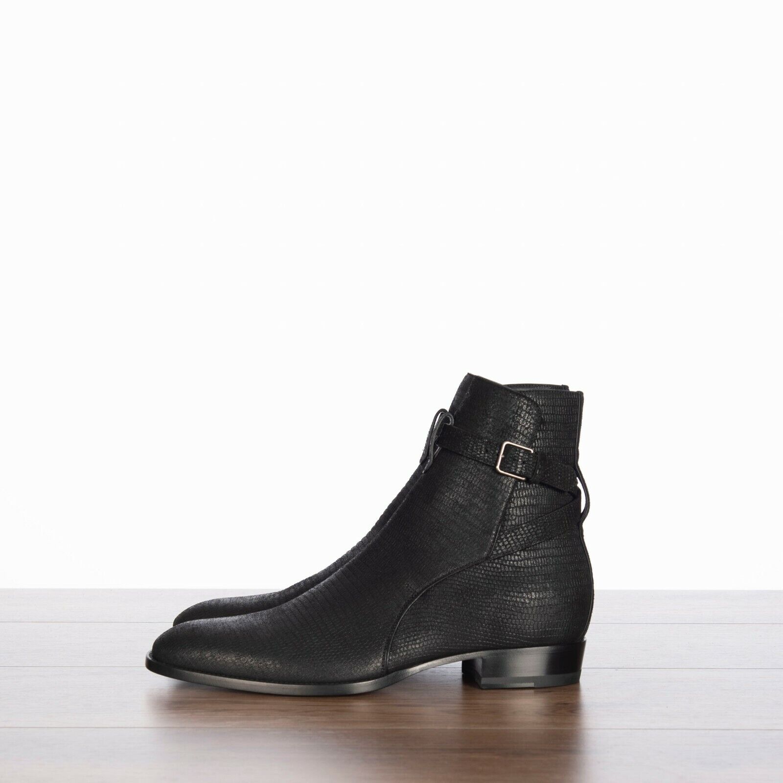 SAINT LAURENT PARIS 1095$ Wyatt Jodhpur Boots In Black Tejus-Embossed Suede