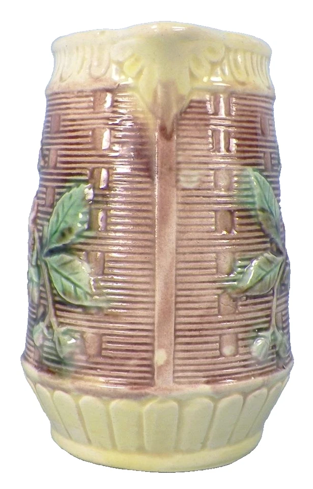 Bandas amarillas de mayólica Wild Rose jarra mariposa tejido de canasta antiguas #2 Foto 3 de 4