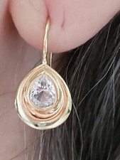 14 Karat Yellow Gold Leverback Cubic Zirconia Earrings