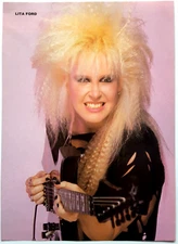 LITA FORD THE RUNAWAYS VINTAGE 1980'S 2-SIDED MAGAZINE PINUP POSTER CLIPPING (A)